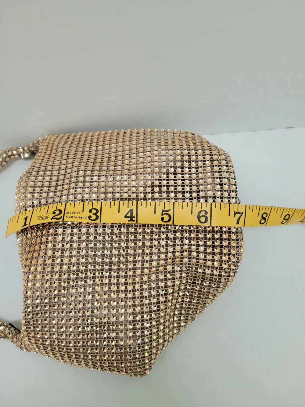 Gold Sequin Mesh Wristlet Evening Bag, Magnetic & Zip Closure
